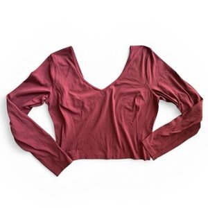 Lululemon align Long Sleeve Scoop Neck Crop slim fitting Top burgundy Sz 14